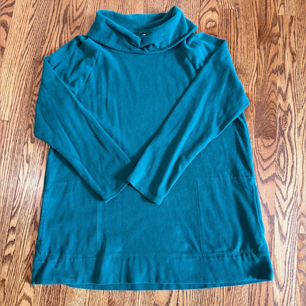 Pure Jill Soft-Touch Cotton Cowl Neck Tunic Sweatshirt with Pockets Size L Teal